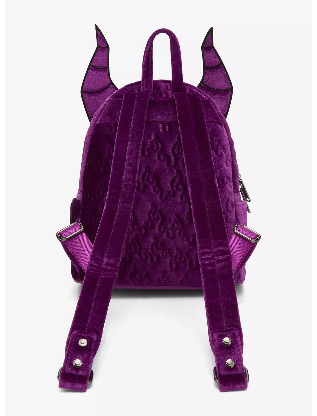 Mini sac à dos Loungefly Maléfique velours violet BoxLunch Exclusive Import USA Disney, vue de face