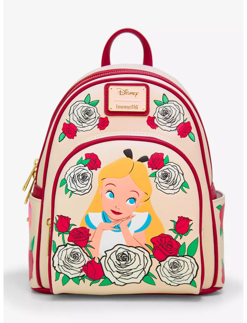 Sac Loungefly Alice au Pays des Merveilles "Peindre les Roses en Rouge" édition Import USA Disney, vue de face