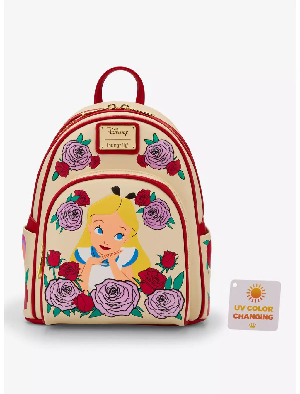 Sac Loungefly Alice au Pays des Merveilles "Peindre les Roses en Rouge" édition Import USA Disney, vue de face