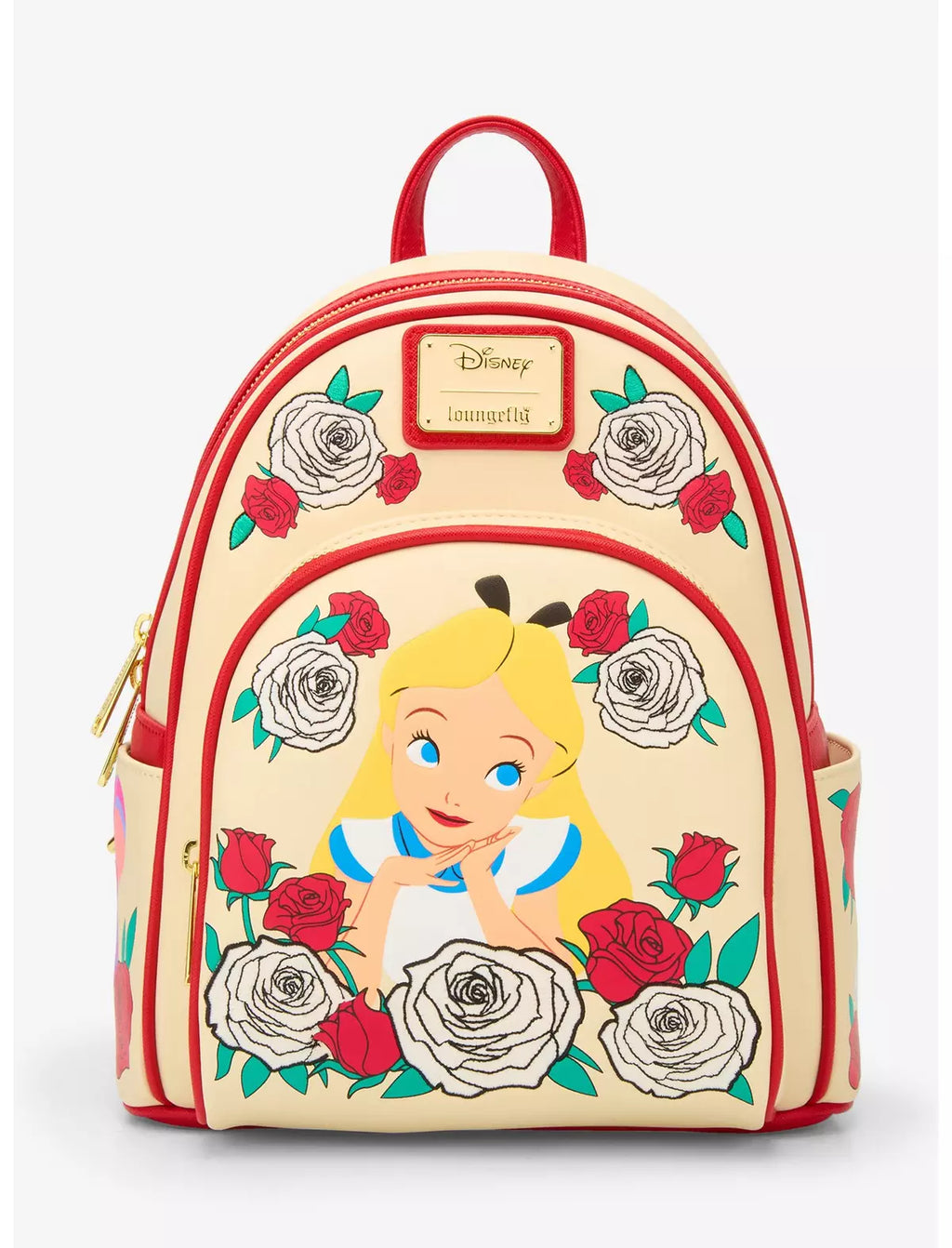 Sac Loungefly Alice au Pays des Merveilles "Peindre les Roses en Rouge" édition Import USA Disney, vue de face
