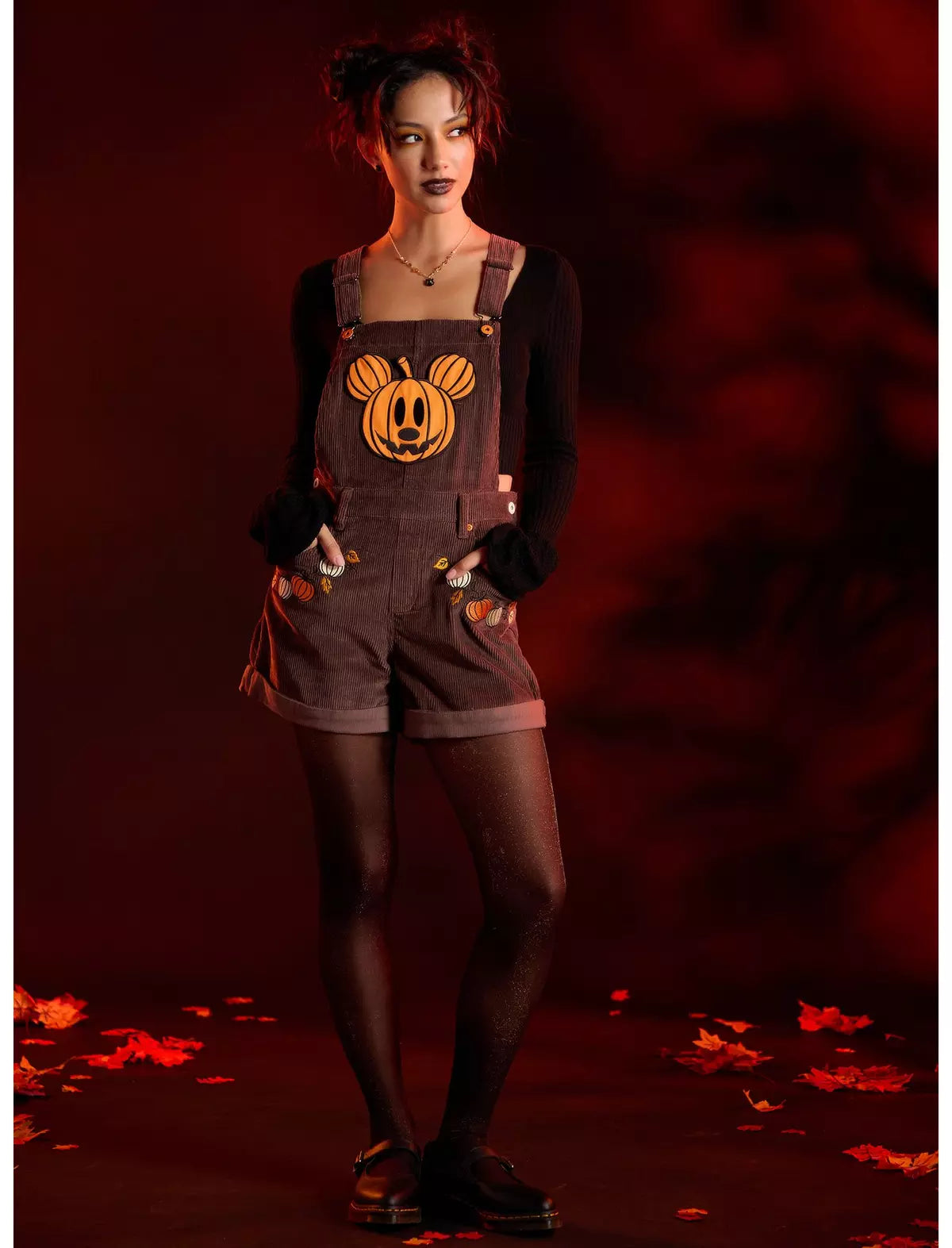 Her Universe Disney Halloween Pumpkin Mickey Mouse Shortalls