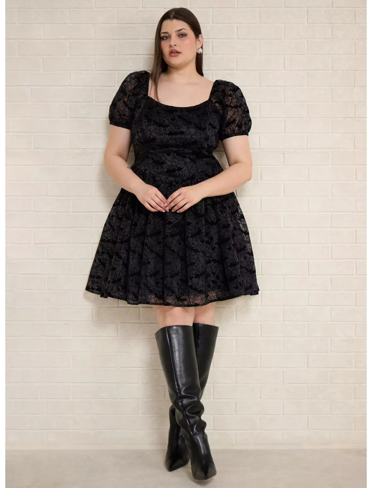 Disney Mickey Mouse Spiderweb Puff Sleeve Plus Size Dress - BoxLunch Exclusive