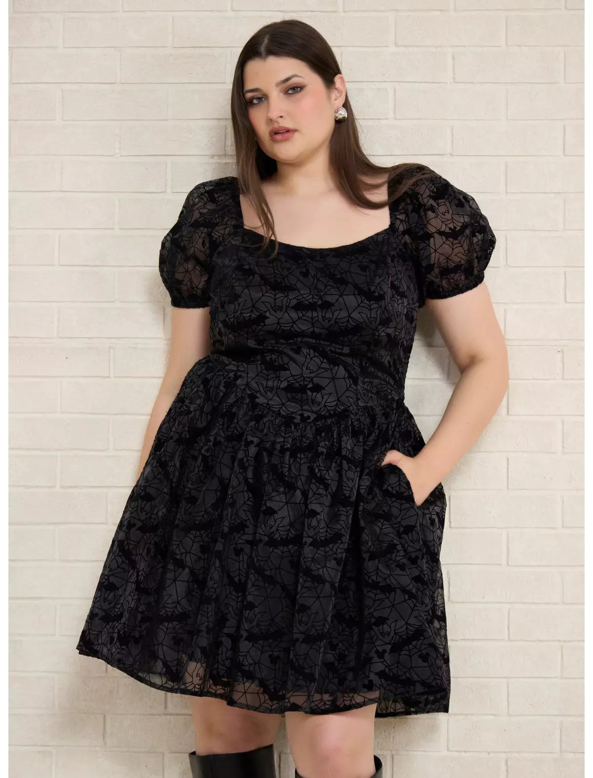 Disney Mickey Mouse Spiderweb Puff Sleeve Plus Size Dress - BoxLunch Exclusive