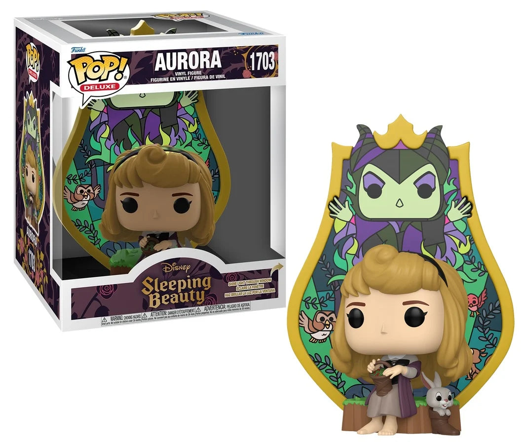 Funko Pop Deluxe Disney N°1703 – Aurore vitrail La Belle au Bois Dormant, figurine décor lumineux