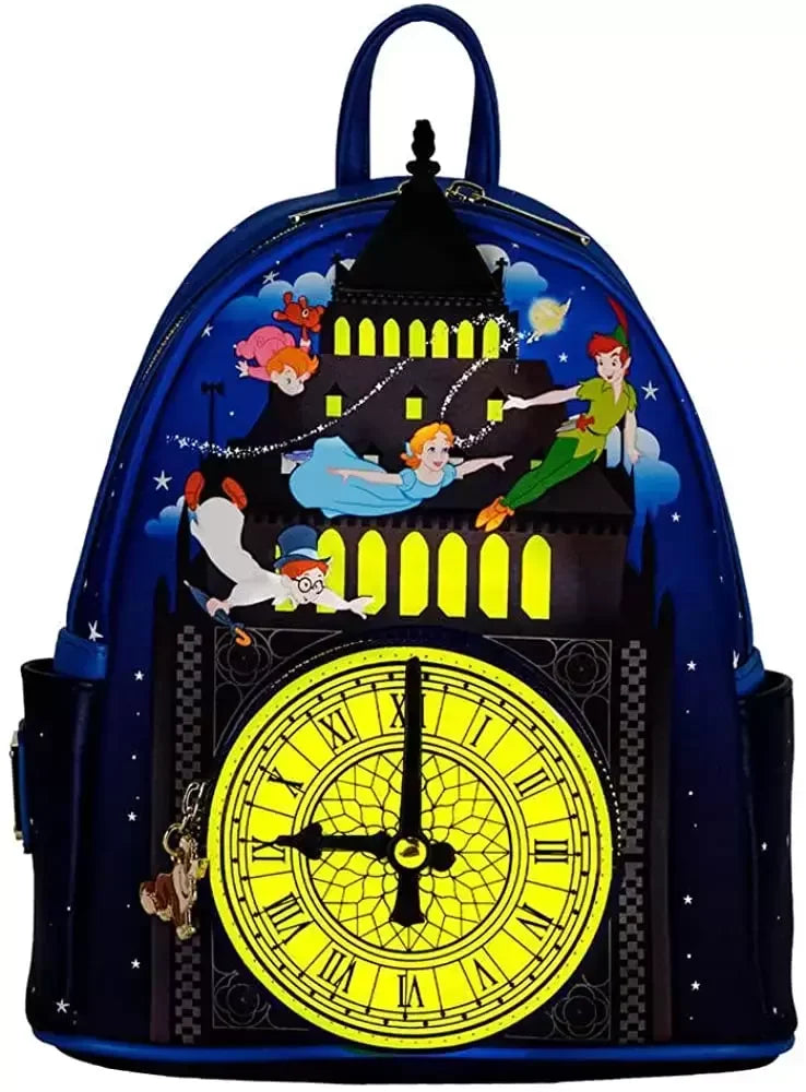 Sac à dos Loungefly Disney Peter Pan Glow Clock, vue de face, accessoire collector 23x28x10cm