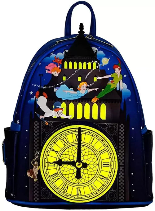 Sac à dos Loungefly Disney Peter Pan Glow Clock, vue de face, accessoire collector 23x28x10cm