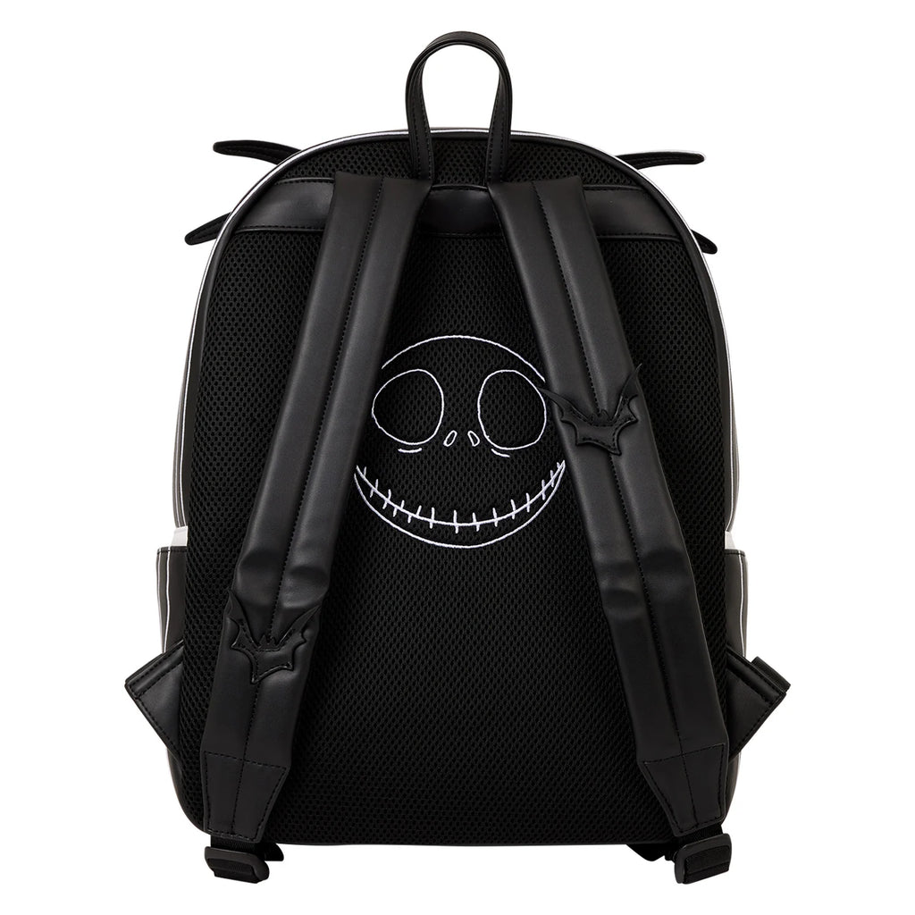Sac à dos Loungefly Jack Skellington, vue de face, accessoire collector officiel Disney L'Étrange Noël de Monsieur Jack