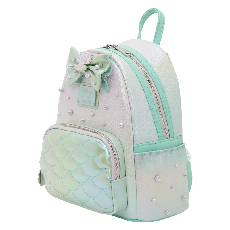 Mini sac à dos Loungefly Ariel Iridescent Pearl, vue de face, accessoire collector officiel Disney La Petite Sirène