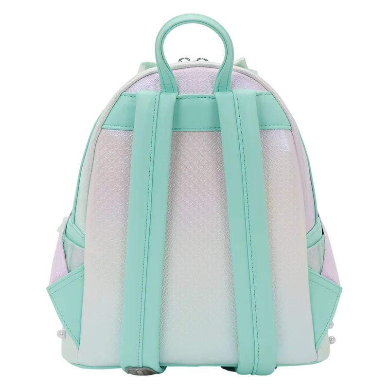 Mini sac à dos Loungefly Ariel Iridescent Pearl, vue de face, accessoire collector officiel Disney La Petite Sirène