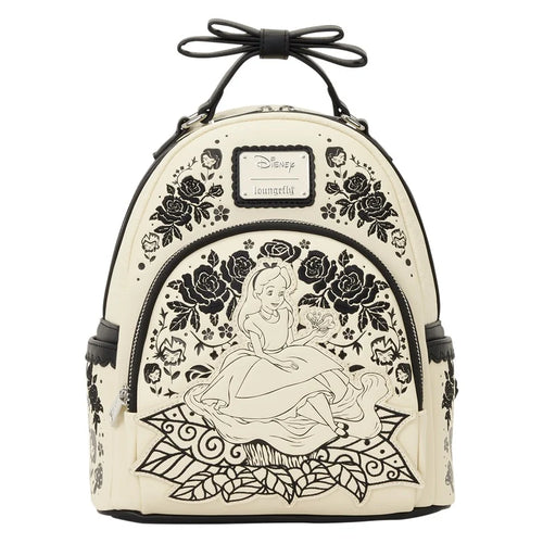 Mini sac à dos Loungefly Alice au Pays des Merveilles Disney, vue de face, accessoire collector officiel