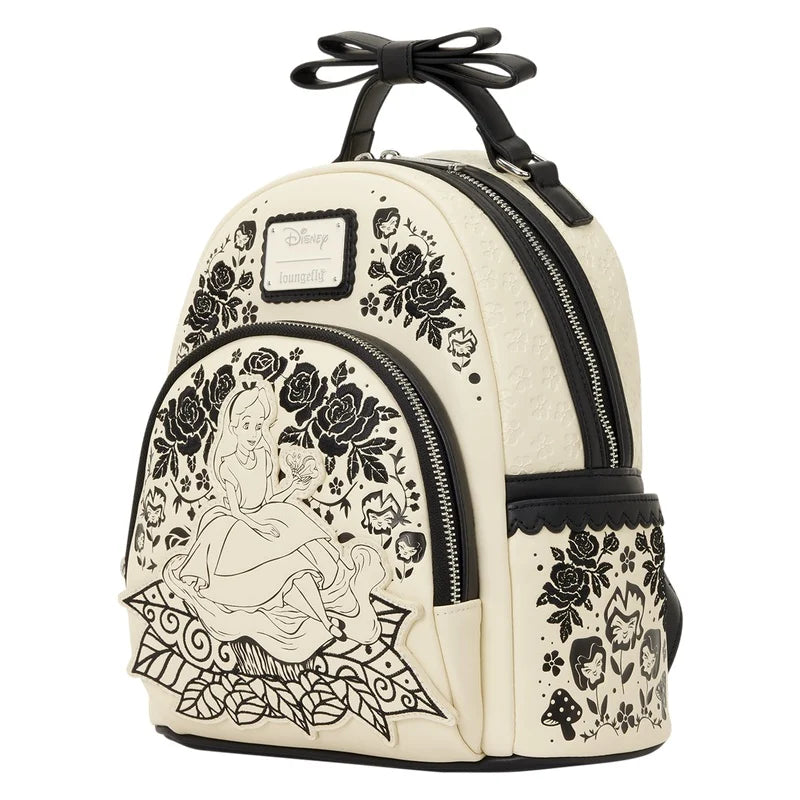 Mini sac à dos Loungefly Alice au Pays des Merveilles Disney, vue de face, accessoire collector officiel