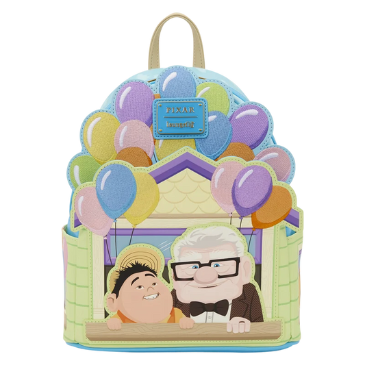 Mini sac à dos Loungefly La-Haut Carl & Russel, vue de face, accessoire collector officiel Disney Pixar