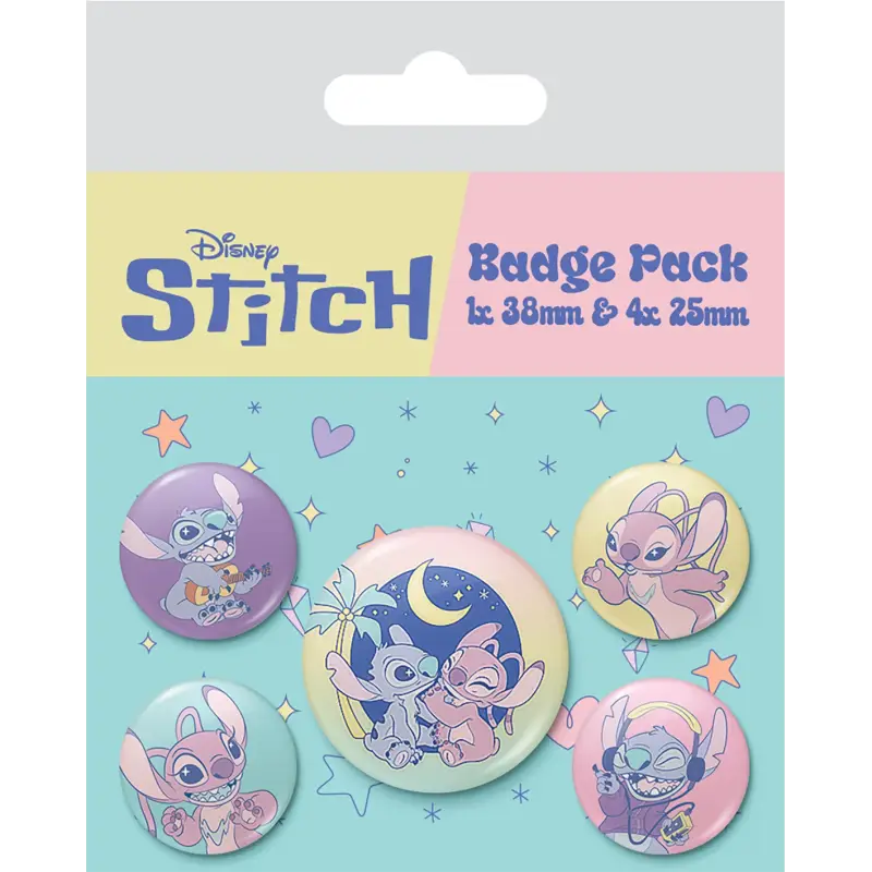 Pack 5 badges Stitch & Angel Space Rocks Disney - Accessoire collector officiel kawaii