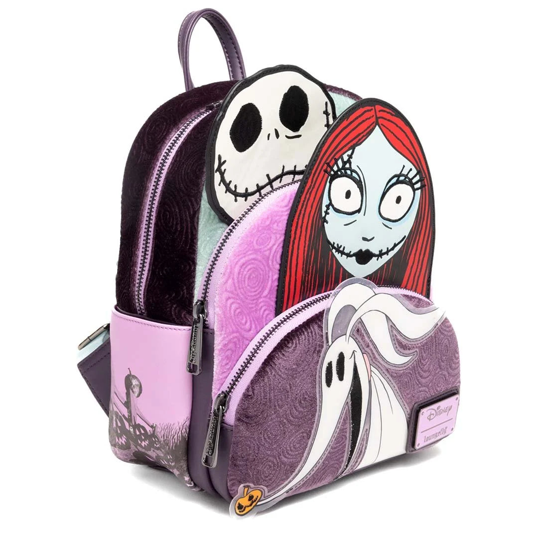 Loungefly Disney Nightmare Before Christmas Glow in the Dark Jack, Sally and Zero Mini Backpack - 707 Street Exclusive